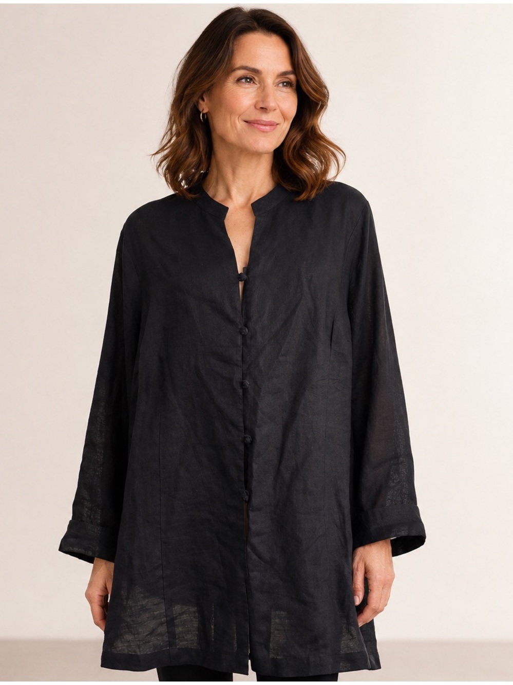 TOTO N KO Linen art to wear Black 100% linen mandarin style  blouse sz 1X